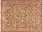handmade Traditional Kashan Green Beige Hand Knotted RECTANGLE 100% WOOL area rug 6x9
